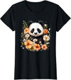 Floral Panda Bear Panda Bear Flowers Floral Girls Kids Funny Cute Panda Lover T-Shirt - Black