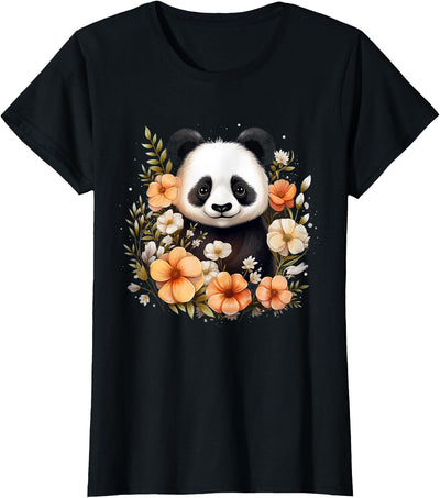 Panda Bear Flowers Floral Girls Kids Funny Cute Panda Lover T-Shirt