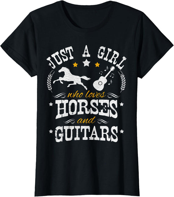 Horses & Guitars Apparel Horse Lover Tshirt Just A Girl Who Loves Horses & Guitars T-Shirt - Black