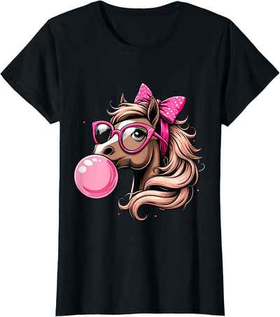 Humorous Horse Girl Gifts Horse Bubblegum Horse Girl Horseback T-Shirt