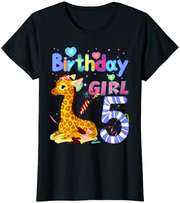 Giraffe Birthday For Girl 5th Giraffe Birthday 5 Year Old) T-Shirt