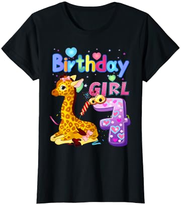 Giraffe Birthday For Girl 7th Giraffe Birthday 7 Year Old) T-Shirt