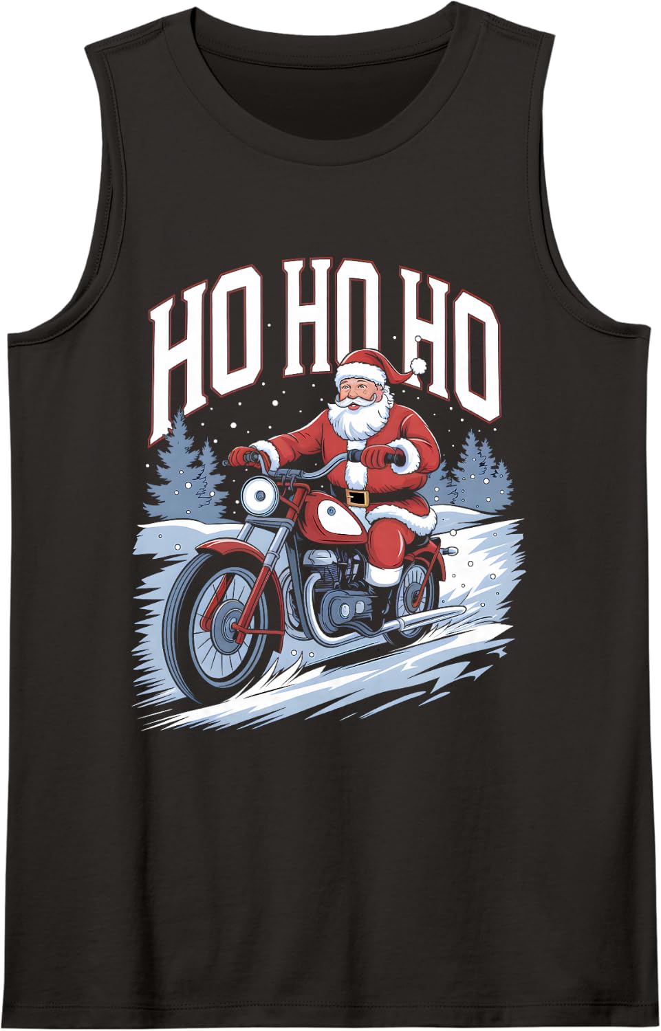 Ho Ho Ho Christmas Sweater Motorcycle Biker X-Mas Sleeveless Tank Top - Black