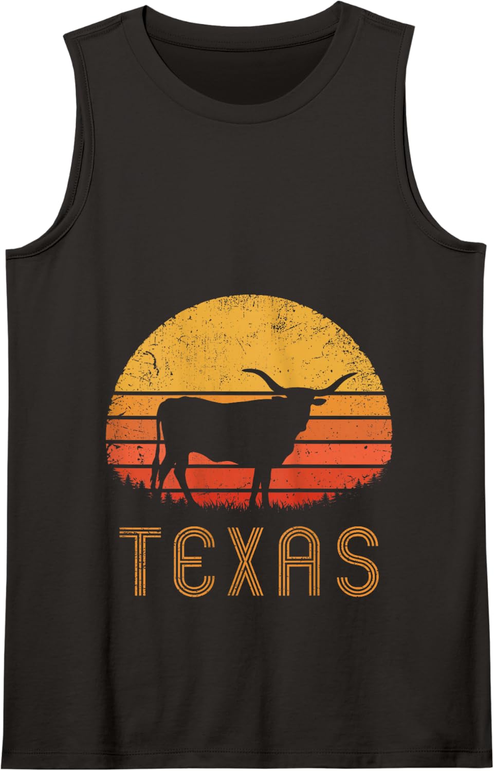 Texas Retro Longhorn Cattle Vintage Texan Cow Herd Lone Star Tank Top - Black