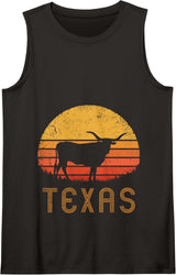 Texas Retro Longhorn Cattle Vintage Texan Cow Herd Lone Star Tank Top - Black