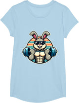Happy Easter Bunny Rabbit Lifting Weights Training Muscular T-Shirt - Girls Baby Blue