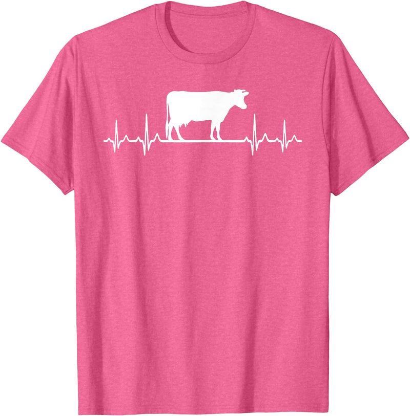 Farm and Holstein Cow for Men and Cattle Clothing Heartbeat Pulse ECG - Holstein Rancher For Cattle Farmer T-Shirt - Pink