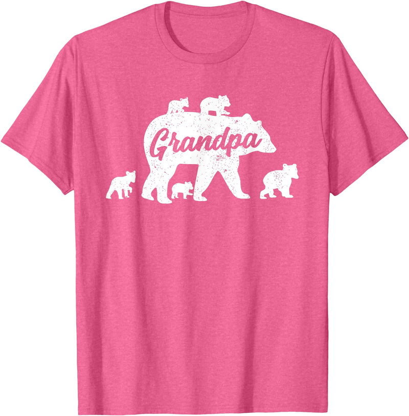 Matching Bear Family Apparel Vintage Grandpa Bear with 5 Cub Father's Day T-Shirt - Pink Heather