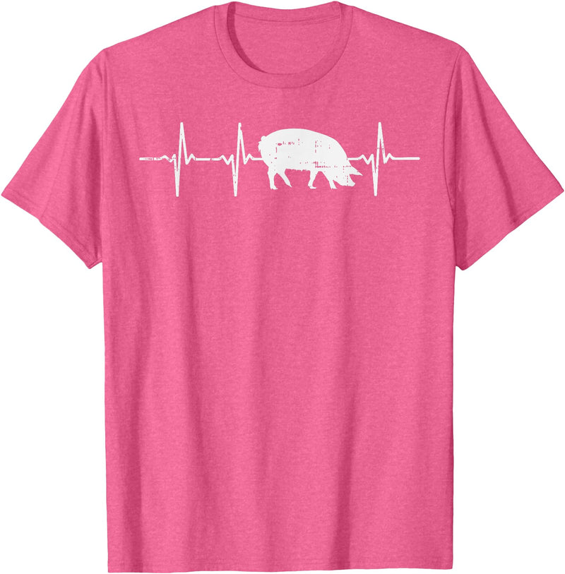 BoredKoalas Farming Farm Shirts Farmer Gifts Pig Heartbeat Pulse Farm Animal Farming Life Farmer Gift T-Shirt - Pink Heather