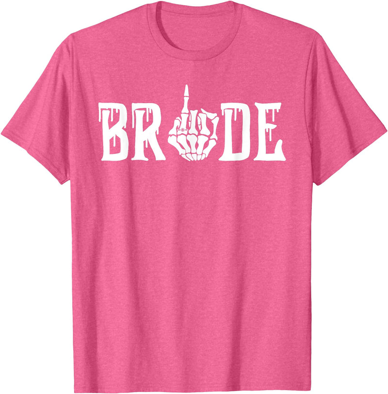Skull Skeleton Halloween Wedding Bachelorette Bride Skeleton Ring Finger Halloween Wedding Bachelorette T-Shirt - Pink