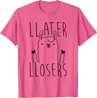 Foxy AF Later Losers Llama T-Shirt T-Shirt - Pink Heather