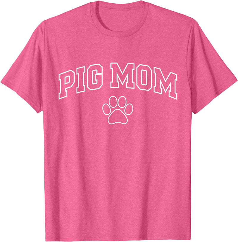 Pig Mom Typography Design Pig Mom Funny Athletic Lettering Pet Owner Mama T-Shirt - Pink Heather