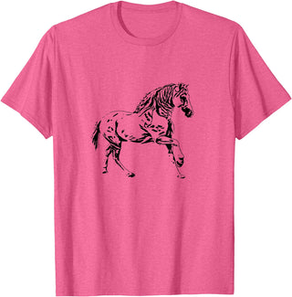 Horses Girls Women Gift + Kids Men Boys Horse Motif T-Shirt - Pink Heather