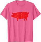 Carnivore Grilling Gifts For Butchers Pig Cuts Pork Chops Bacon Butt Butcher Costume Pigs Diagram T-Shirt - Pink Heather