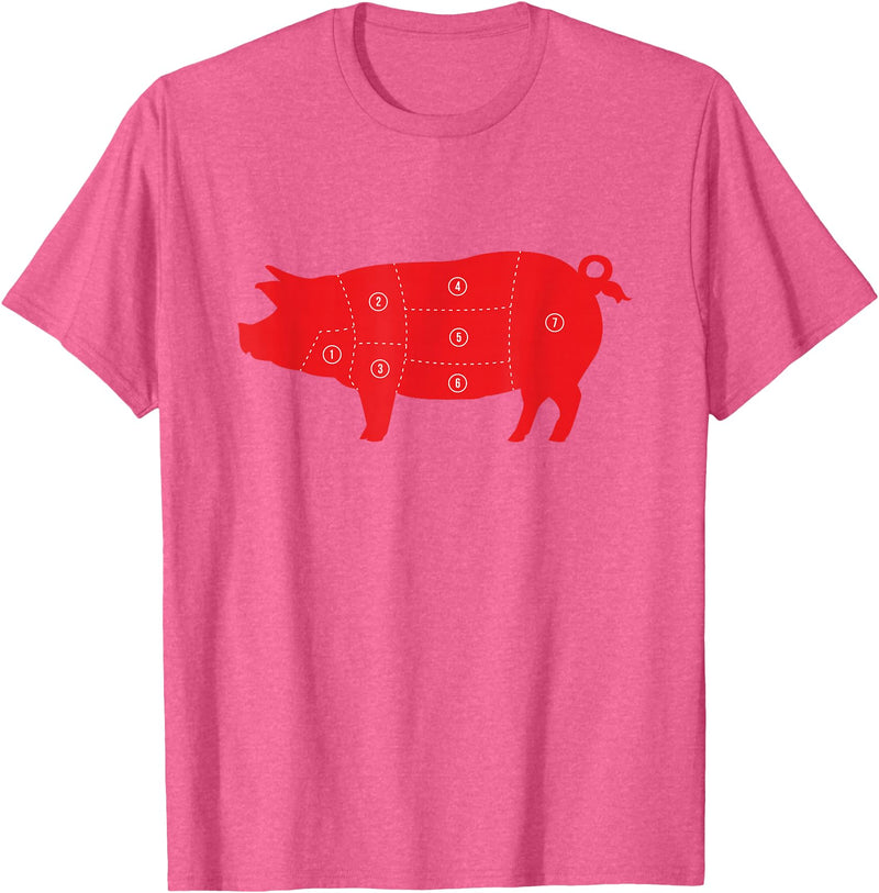 Carnivore Grilling Gifts For Butchers Pig Cuts Pork Chops Bacon Butt Butcher Costume Pigs Diagram T-Shirt - Pink Heather