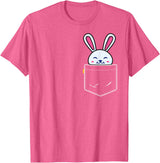 Bunny in Pocket Rabbit Lover Gifts for Women Men Kids T-Shirt in Pink Heather