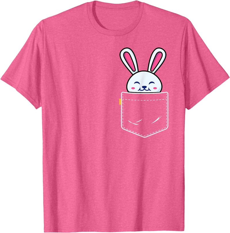 Bunny in Pocket Rabbit Lover Gifts for Women Men Kids T-Shirt in Pink Heather