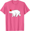 Polar Bear Xmas Pajama Polar Bear With Santa Hat Xmas Winter Christmas Pajama T-Shirt - Pink Heather