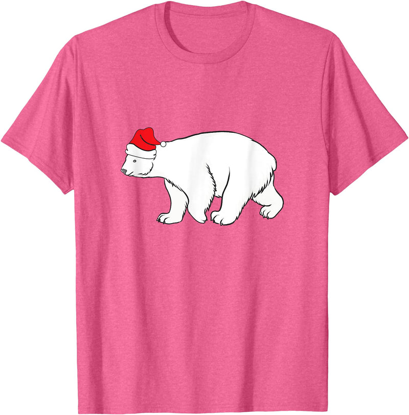 Polar Bear Xmas Pajama Polar Bear With Santa Hat Xmas Winter Christmas Pajama T-Shirt - Pink Heather