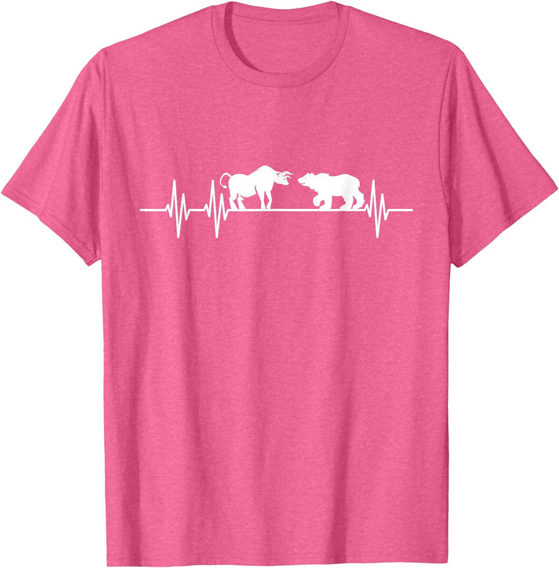 Day Trading Gifts Stocks Stock Trader Bull Bear Heartbeat Trading T-Shirt - Pink Heather