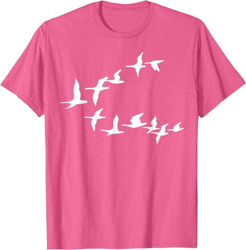 Marron Bear Birds In Flight, V Pattern Flock Of Geese T-Shirt - Pink Heather
