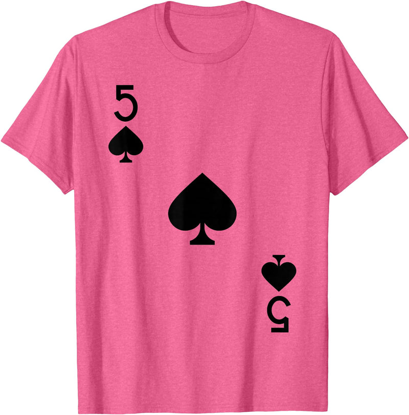 Playing Cards Costumes Five of Spades Costume T-Shirt Halloween Deck of Cards T-Shirt - Pink Heather