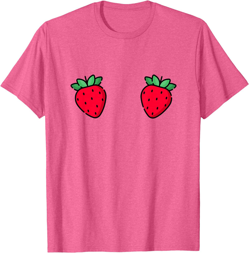 Fruit Boobs Co Strawberry Fruit Boobs Funny Summer Food T-Shirt - Pink Heather