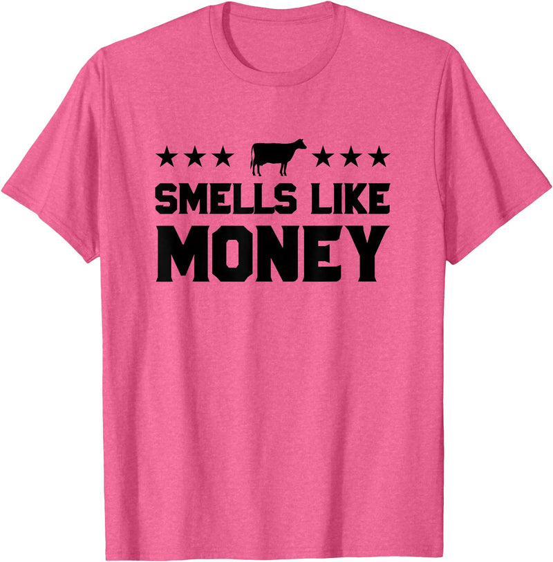 Calf to Cow Farming Apparel Smells Like Money Retro 90s Dairy Farm Gift Shirt T-Shirt - Pink Heather