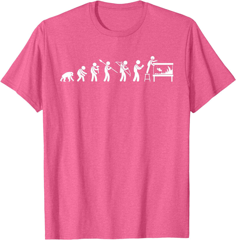 Funny Aquarium Shirts - Aquarium Evolution Fish Keeper T-Shirt - Men's Black Animal Print Crew Neck Short Sleeve Classic Fit T-Shirt - Small - Pink Heather