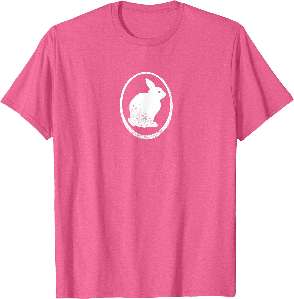 White Silhouette of a Bunny, Stylized for Rabbit Lovers T-Shirt in Pink Heather