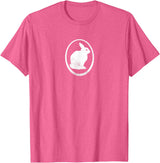 White Silhouette of a Bunny, Stylized for Rabbit Lovers T-Shirt in Pink Heather