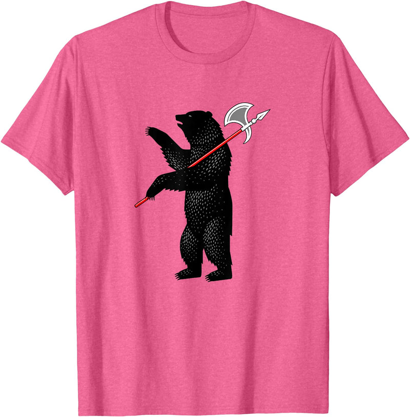 RealCoolShirts AWESOME AXE BEAR - Yaroslavl Russia Flag Halberd Bear Shirt T-Shirt - Pink Heather