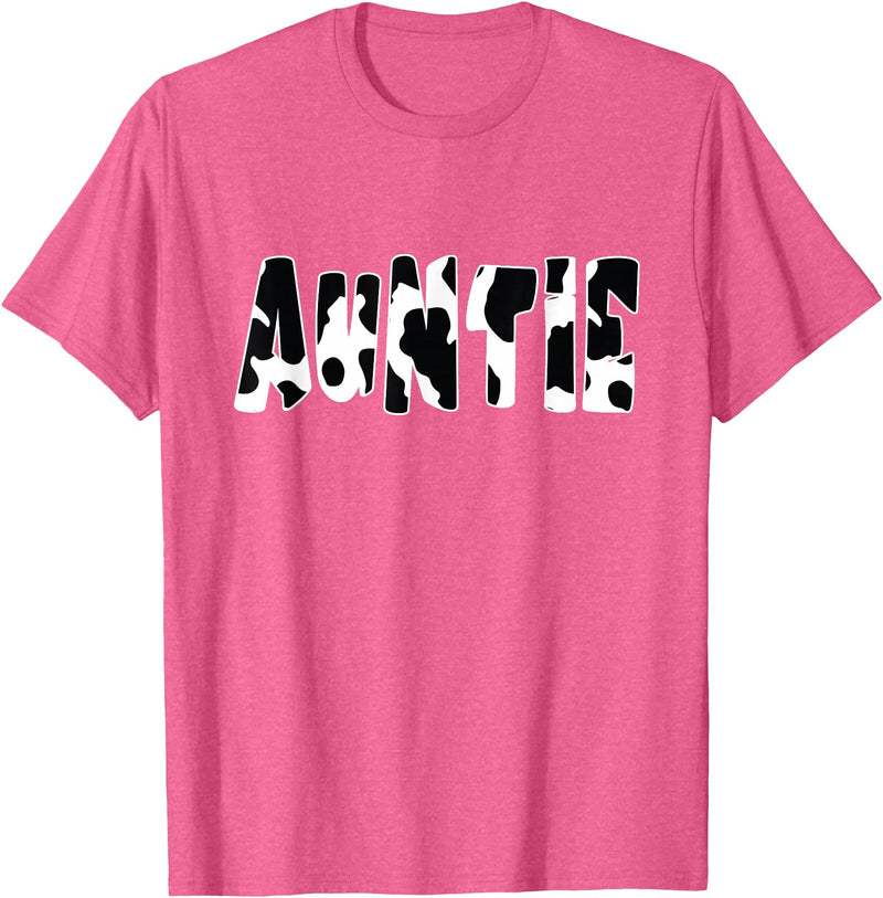funny saying Gifts for Family Members and more Auntie Cow Print Cow Pattern T-Shirt, Black - Pink Heather