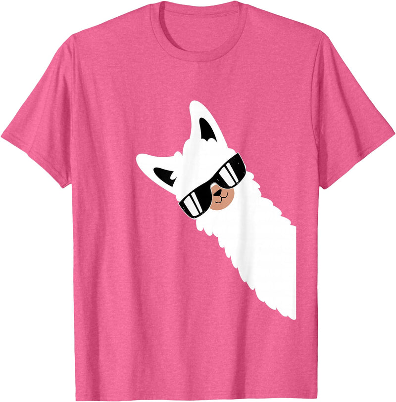 Funny Alpaca Apparel Lama Llama Alpaca with Sunglasses Lama Lover - Cool Lama T-Shirt - Pink Heather