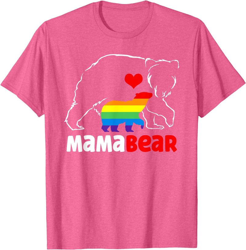 Funny Bear Family Gay LGBT Pride Rainbow Flag TLT Mama Bear Proud Mom Rainbow Flag LGBT Pride Mother's Day T-Shirt - Pink Heather