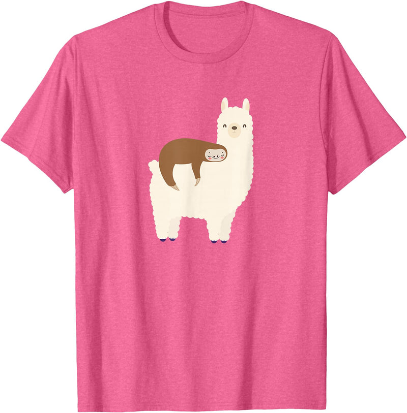 Unique Animal Lover Apparel Decor & Gifts Outlet Sloth Riding Llama Funny Graphic for Women for Girls T-Shirt - Pink Heather