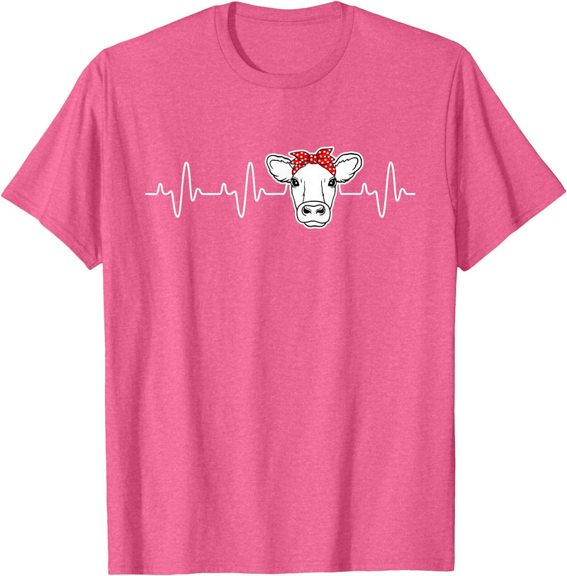 Cute Cow Lover funny DM Cattle Cow Heart Valve EKG Heartbeat, Cute Cow Lover funny T-Shirt - Pink Heather