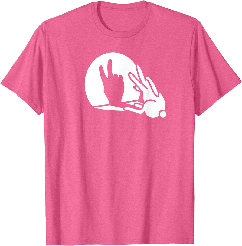 Rabbit Shadow Hand Funny Peace Sign Hippie Easter Bunny T-Shirt in Pink Heather