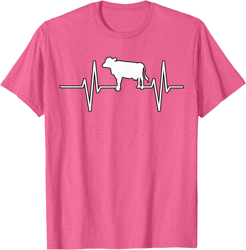 Animal Funny Farmer Farmers Gift Cow Cattle Beef Heartbeat Funny T-Shirt - Pink Heather