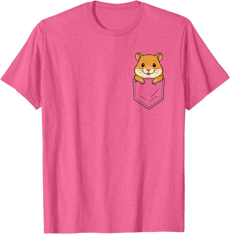Funny Hamster Peeking in Pocket Animal Lover Men Women Kids T-Shirt - Pink Heather