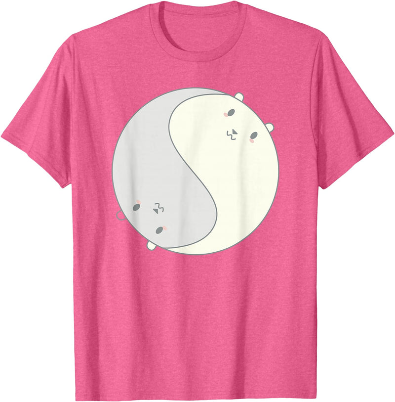Cool Chibi Anime Ying Yang Zen Polar Bears Tee Cool Anime Polar Bears Chibi Kawai Manga Ying Yang Zen Tee T-Shirt - Pink Heather
