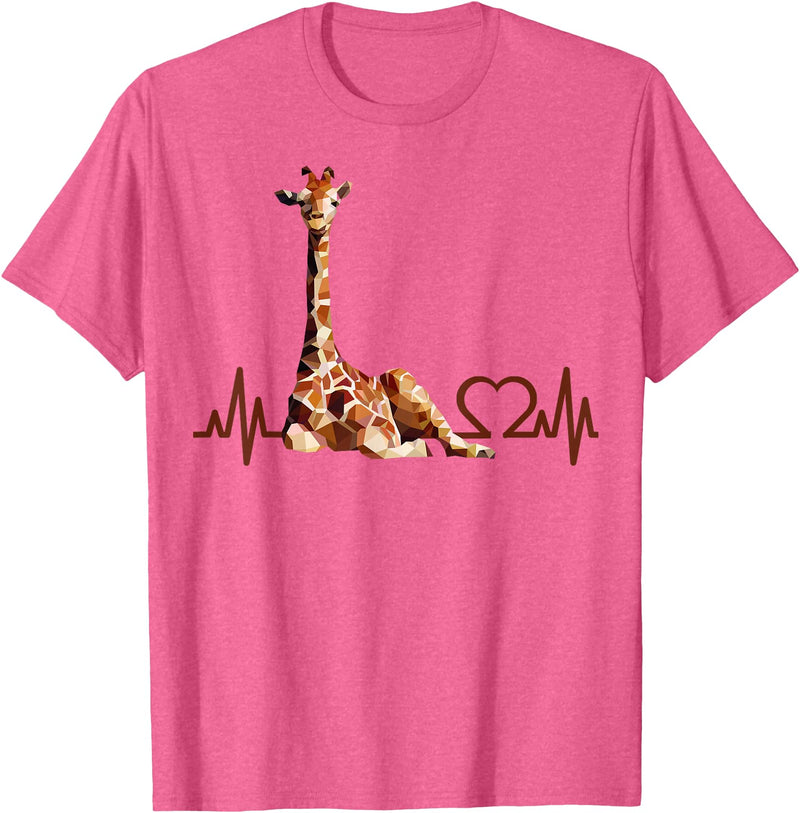 Giraffic print shirt Birthday Giraffe Heartbeat Shirt for Woman Man Kids T-Shirt - Pink Heather