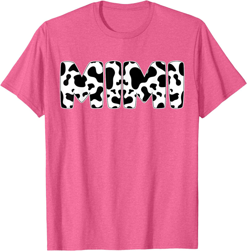 Family Matching Gifts Cow Mimi Cow Print Cow Pattern Mother's Day T-Shirt - Pink Heather