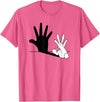 Hand Shadow Funny Chinese Shadow Rabbit T-Shirt in Pink Heather