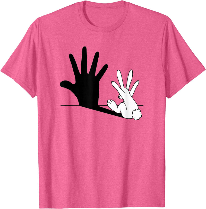 Hand Shadow Funny Chinese Shadow Rabbit T-Shirt in Pink Heather