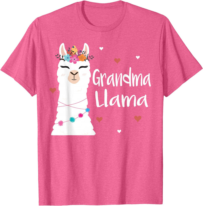 Me & Mommy Llama Co. Grandma Llama Cute Llamas Lover Best Grandmother Ever T-Shirt - Pink Heather