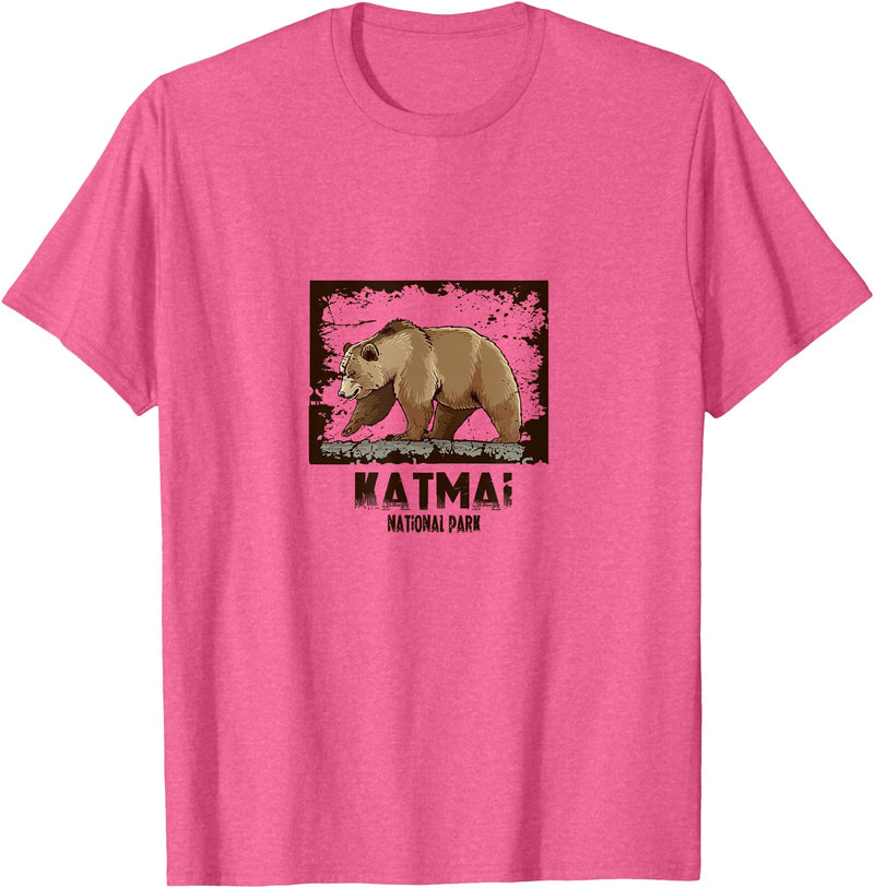 National Parks Nature Lovers Camping Apparel Katmai National Park Bear T-Shirt - Pink Heather