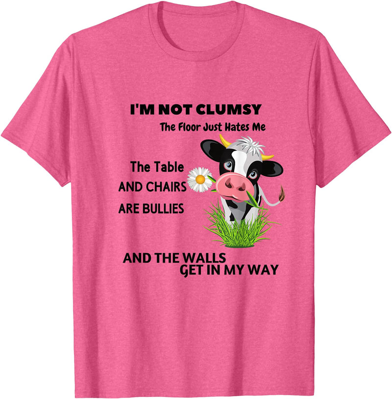 Funny Cow I'm Not Clumsy The Floor Cow I'm Not Clumsy The Floor Just Hates Me The Table T-Shirt - Pink Heather