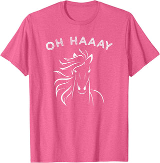 Horse Tee Apparel Funny Oh Haaay Horse T-Shirt, Funny Oh Hey Horse Tee T-Shirt - Pink Heather