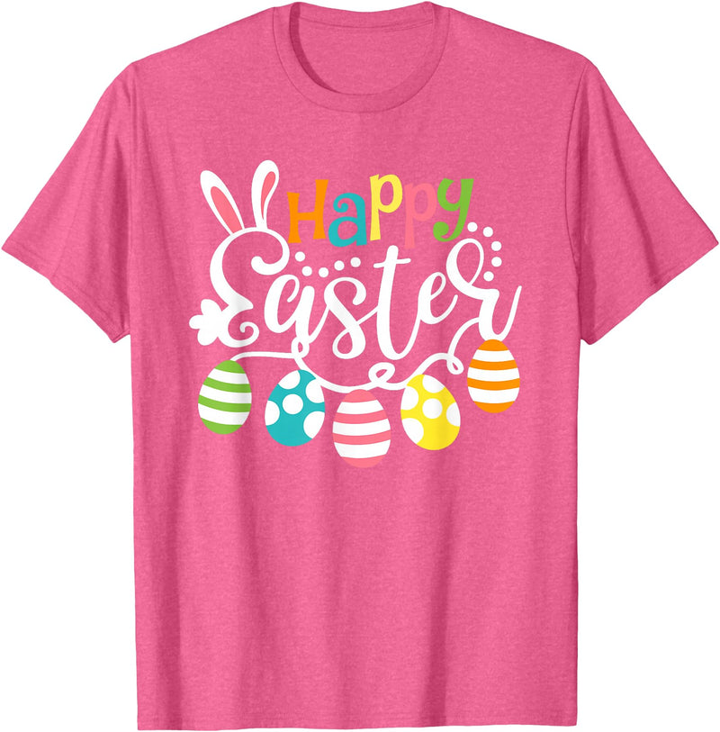 Happy Easter Bunny Rabbit Face Funny Easter Day Women Girls T-Shirt (Black) in Pink Heather